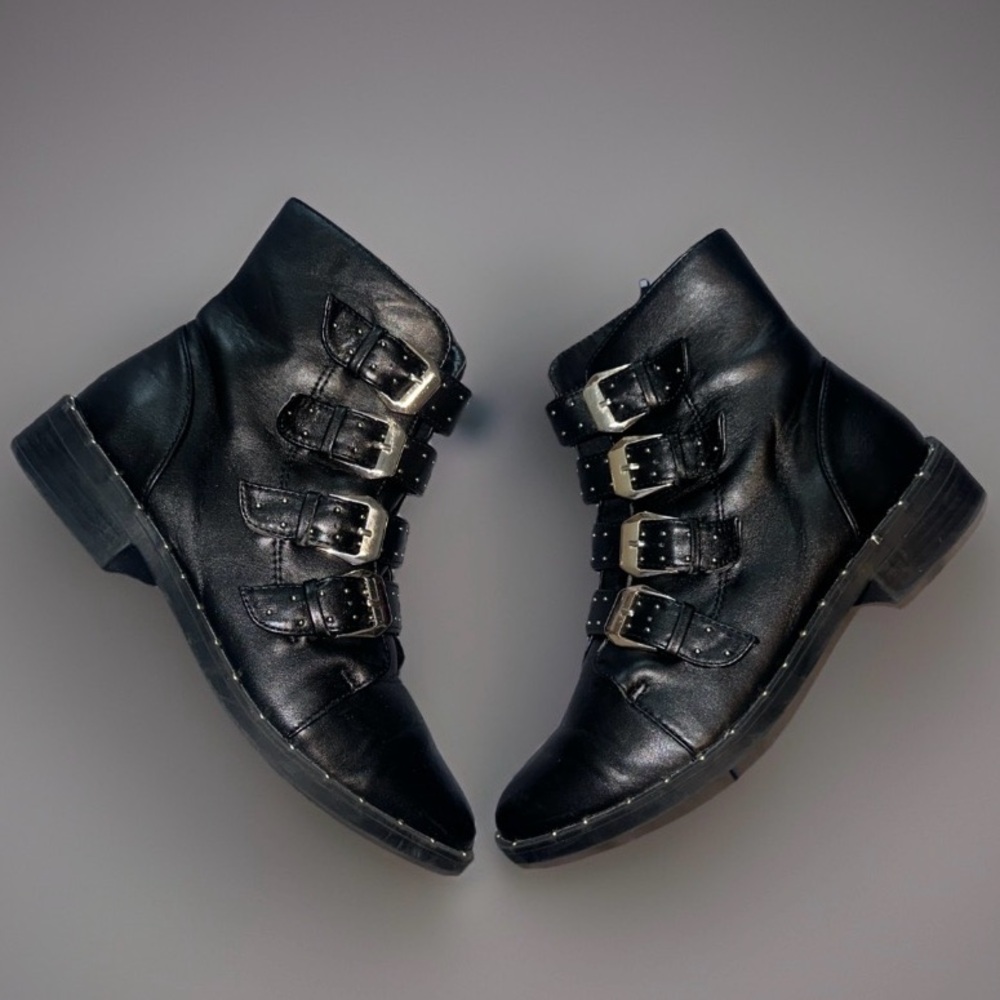 Bar III Margo Black Ankle Motorcycle Buckle Boots Women’s Size 6.5 M
